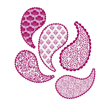 Wall Mural -  - paisley buta pattern set rangoli indian vector design element hand drawn isolated doodle