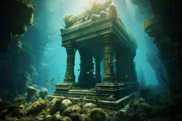 Wall Mural - Legendary Atlantis. The sunken continent of an ancient highly developed civilization. Underwater historical discoveries