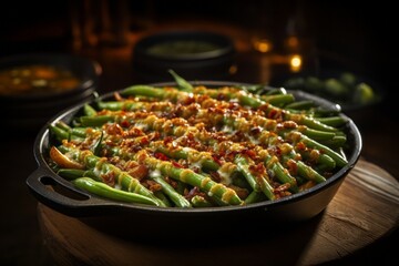 Wall Mural - Appetizing green bean casserole. Traditional American cuisine. Popular authentic dishes. Background with selective focus