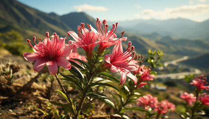 Sticker - A vibrant bouquet of flowers blossoms in the summer meadow generated by AI