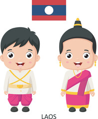 Wall Mural - Cute laos boy and girl in national clothes