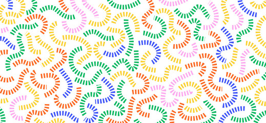 Sticker - Colorful doodle pattern. Funny vibrant pattern. Colorful curved lines on white background.