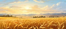 Harvest Landscape With Wheat Barley Rye And Corn Field Panorama