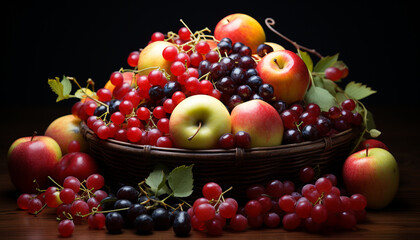 Canvas Print - Freshness and nature in a basket of organic, ripe fruit generated by AI