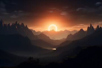 Wall Mural - sunset in the mountains