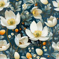 Wall Mural - Colorful Snowdrop Flowers vintage style, Seamless pattern, AI generated