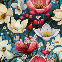 Wall Mural - Colorful Snowdrop Flowers vintage style, Seamless pattern, AI generated