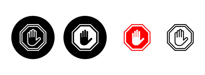 Wall Mural - Stop icon set illustration. stop road sign. hand stop sign and symbol. Do not enter stop red sign with hand