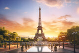 Fototapeta Paryż - eiffel tower at sunset in paris