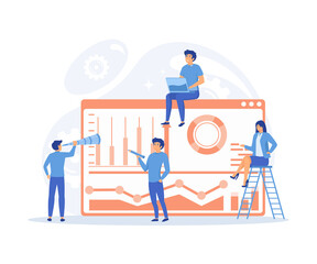 Poster - analysis of the evolutionary scale, office workers are studying the infographic, flat vector modern 