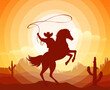 © vectortatu - Cowboy with lasso ride horse