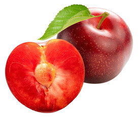 Wall Mural - fresh red plums peach isolated on white background, red plums fruits on white png file.