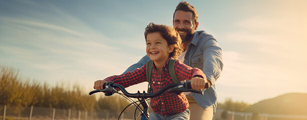 A man and a little girl riding bikes together