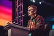 LGBTQ leader delivers a keynote address at a conference, talking about the importance of diversity,Generative AI.