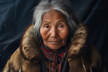 Portrait of native Alaskan Eskimo old woman.