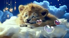 Lullaby For Babies Video Template Looping Child Lion Sleep On Cloud, Relax And Nice Dream On Night 4k Quality	