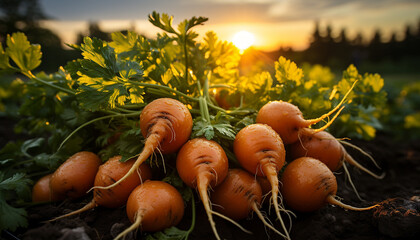 Wall Mural - Fresh organic carrots harvested from a vegetable garden outdoors generated by AI