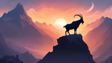A Mountain Goat Standing At The Top Of A Cliff.