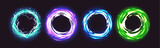 Fototapeta Fototapety przestrzenne i panoramiczne - Circle magic light portal with neon glow effect. 3d blue energy round swirl abstract vector. Speed vortex wave flare element. Futuristic spiral multiverse teleport with lightning and electric tunnel