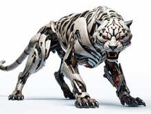 A Frightening Futuristic Killer Cyborg Jaguar Full Body View Isolated On White