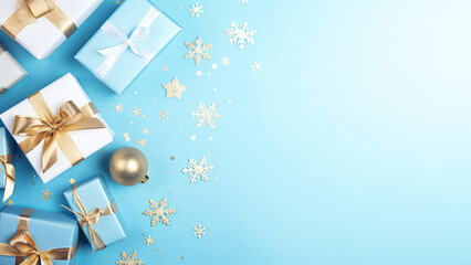 Wall Mural - christmas background with christmas baubles, gifts decoration - xmas theme