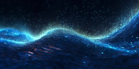Data technology futuristic illustration. Blue wave pattern on a dark background. .