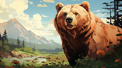 Wall Mural - bear in wild forest