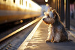 Lost dog on the station platform looks after the outgoing train