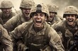 Photo of American soldiers shouting with joy celebrating victory