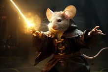 Magical picture of mouse knight using light sword casting magic power spell Generative AI