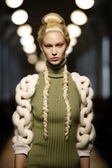 Canvas Print - Model with blonde pigtail hair at the runway.