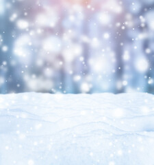 Wall Mural - winter background with snow and falling snowflakes. blurred christmas background