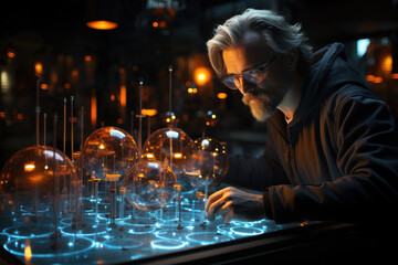 Poster - a quantum physicist in a lab, conducting experiments on the behavior of subatomic particles. generat