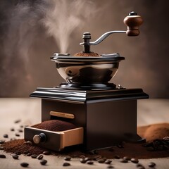 Canvas Print - A close-up of a coffee grinder releasing aromatic ground coffee3