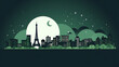 Paris city moon night illustration with all the building city panorama cityscape, horizon buildings.  generative ai