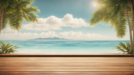 Wall Mural - Table background of free space and summer beach landscape with clear skies