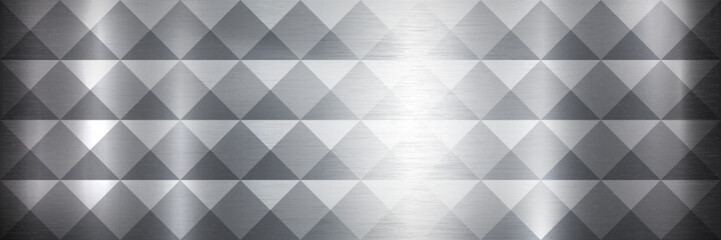 Poster - Abstract dark silver metal mosaic panoramic background, square shapes. Iron, Steel. Vector geometric illustration. Checked metal aluminum pattern background for web design, print , advertising. Vector