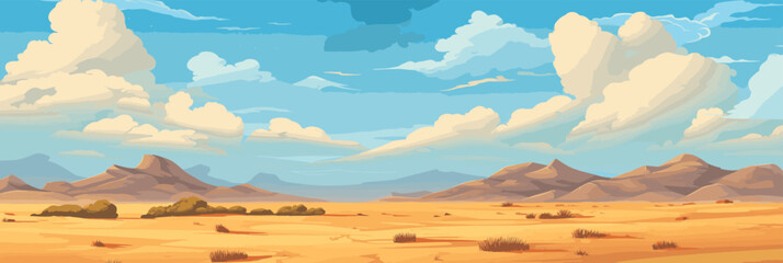 Desert sandy and rocky landscape, sunny day. Desert dunes vector background.