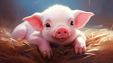 Wall Mural - A cute little piggy.