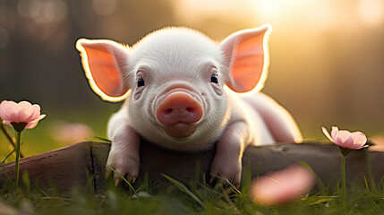 Wall Mural - A cute little piggy.