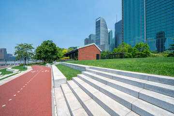 Wall Mural - financial district buildings of shanghai and the runway across the park 