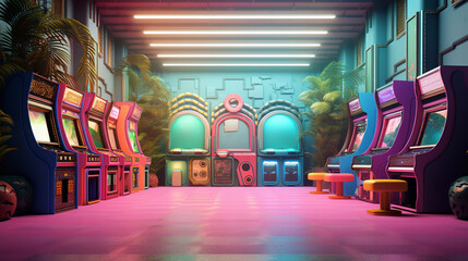 Video Game Arcade Room in pastel color