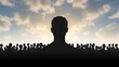 A lone figure standing amidst a crowd of identical silhouettes, highlighting the concept of individuality in the face of conformity