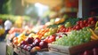 © Phoophinyo - A vibrant farmers market with stands of colorful fruits and vegetables. Fresh tasty fruits and vegetables. Apples, oranges, brocoly, parika, tomato.