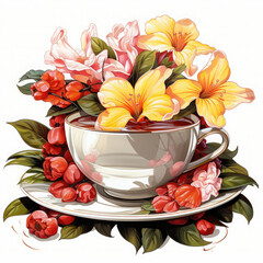 Wall Mural - Watercolor teacup with flowers Illustration, Generative Ai