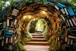Fairy tale tunnel of books in the forest. Halloween concept, Embark on a spicy ramen adventure with a steaming bowl of noodles, vibrant toppings, and tantalizing chili oil, AI Generated