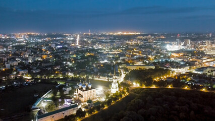 Wall Mural - Ryazan, Russia. Night flight. Ryazan Kremlin - The oldest part of the city of Ryazan. Cathedral of the Assumption of the Blessed Virgin Mary, Aerial View