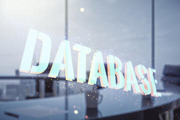 Aufkleber - Double exposure of creative Database word hologram on a modern meeting room background, research and development concept
