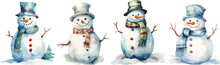 Watercolor Snowman On White Background