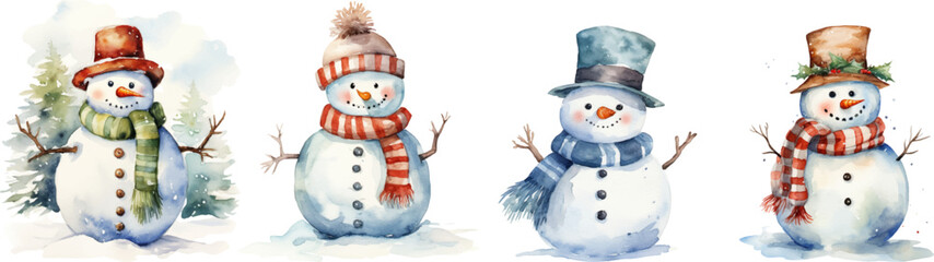 Watercolor snowman on white background